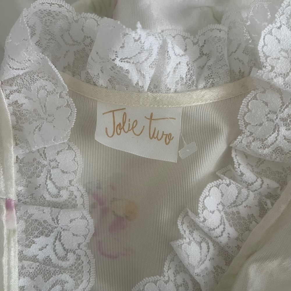 Vintage Jolie Two Women's Coquette Floral Lace Trim Robe Long Sleeve Loungewear - Picture 7 of 8